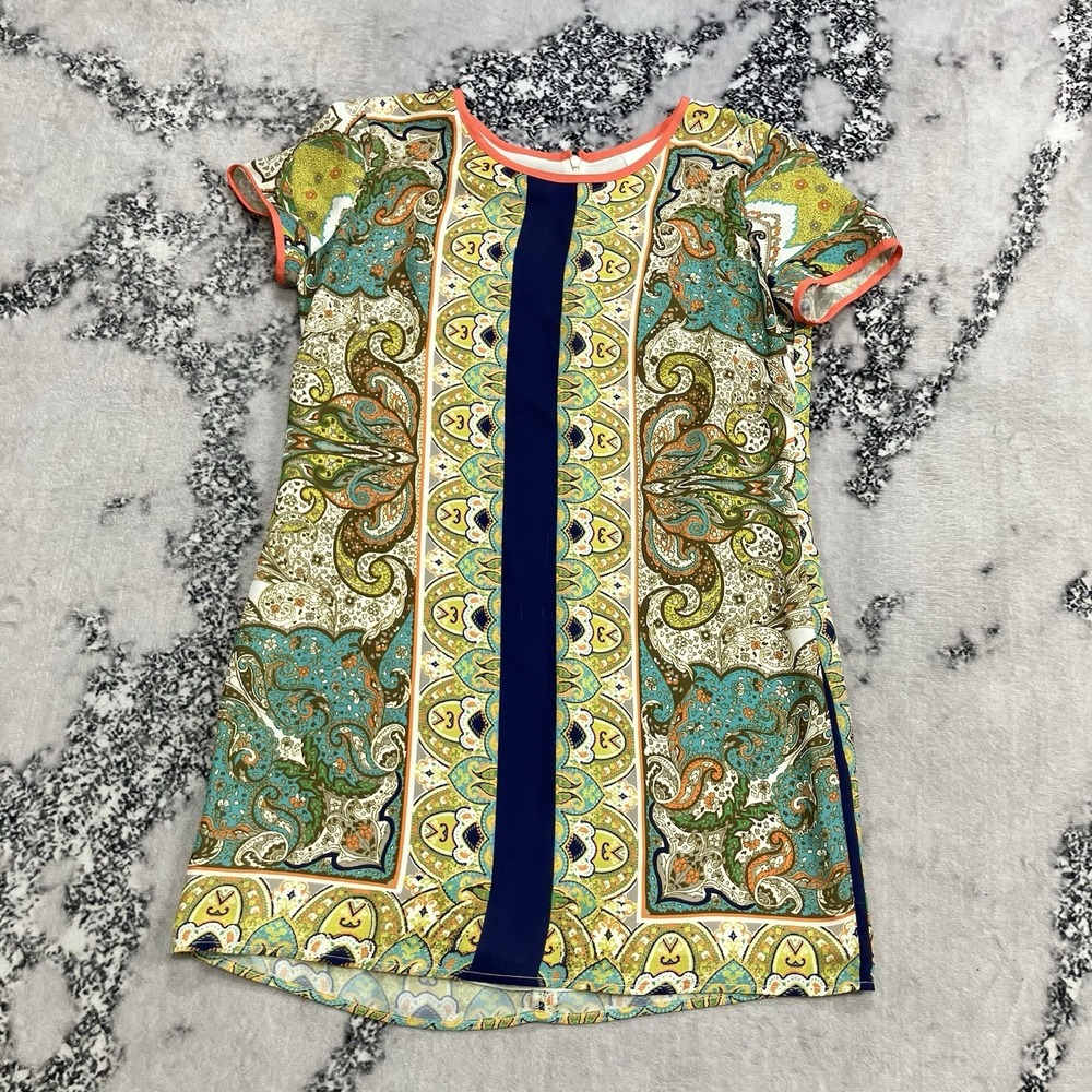 Kaya Di‎ Koko Paisley Shift Dress Women's Size Medium Multicolor Short Sleeve